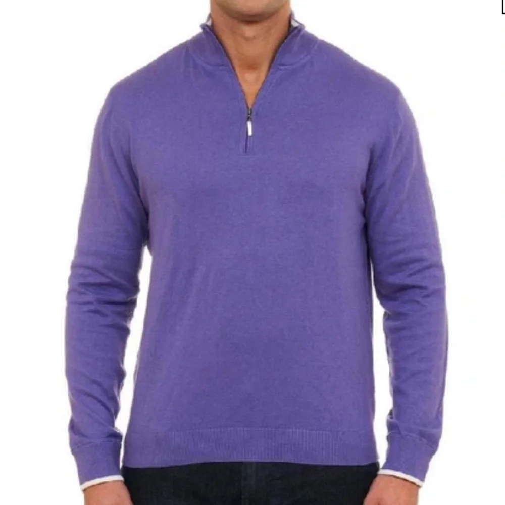 ROBERT GRAHAM ‘WALKENFUSS’ 1/4 ZIP CLASSIC LONG SLEEVE KNIT-CASHMERE/SILK/COTTON - Picture 1 of 11